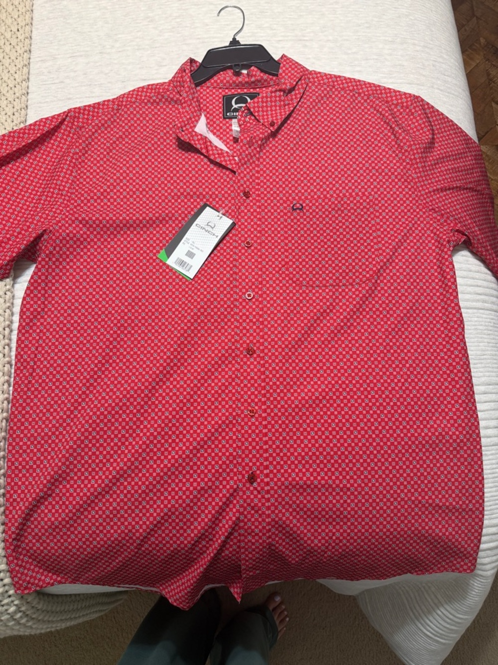 Cinch Red Geometric Print Button-Down Shirt